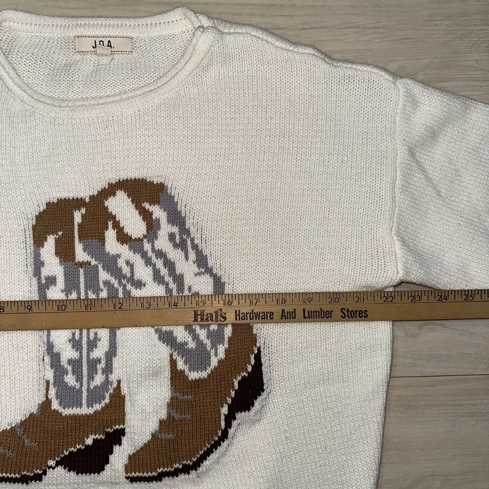 Boho Cowgirl Boots Knit Sweatshirt Size Small Women's White Cozy J.O.A Western - Picture 6 of 9